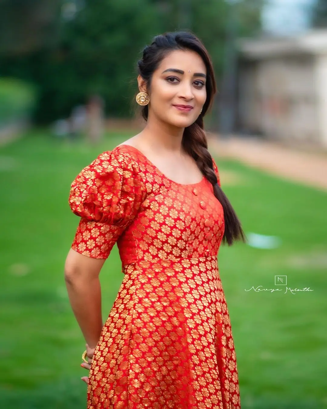 Maa TV Actress Bhanu Sri Wearing Orange Gown